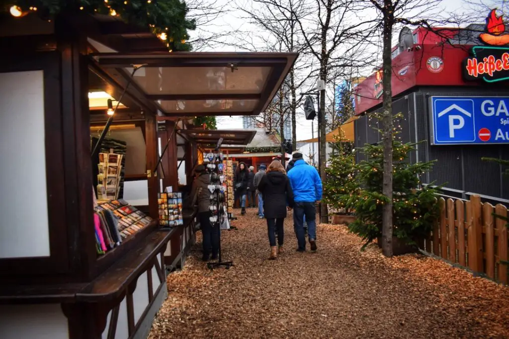 Walking around Santa Pauli one of the best Christmas Markets to visit in Hamburg