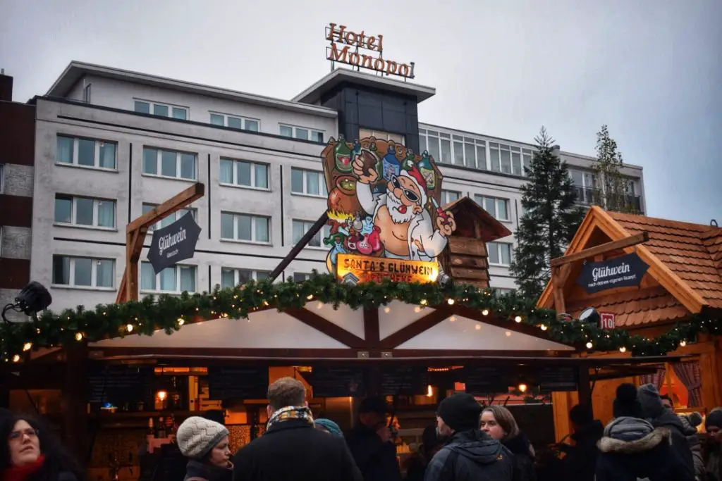 Walking around Santa Pauli one of the best Christmas Markets to visit in Hamburg