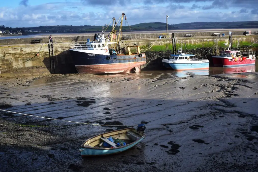 Fishing boats at low tide