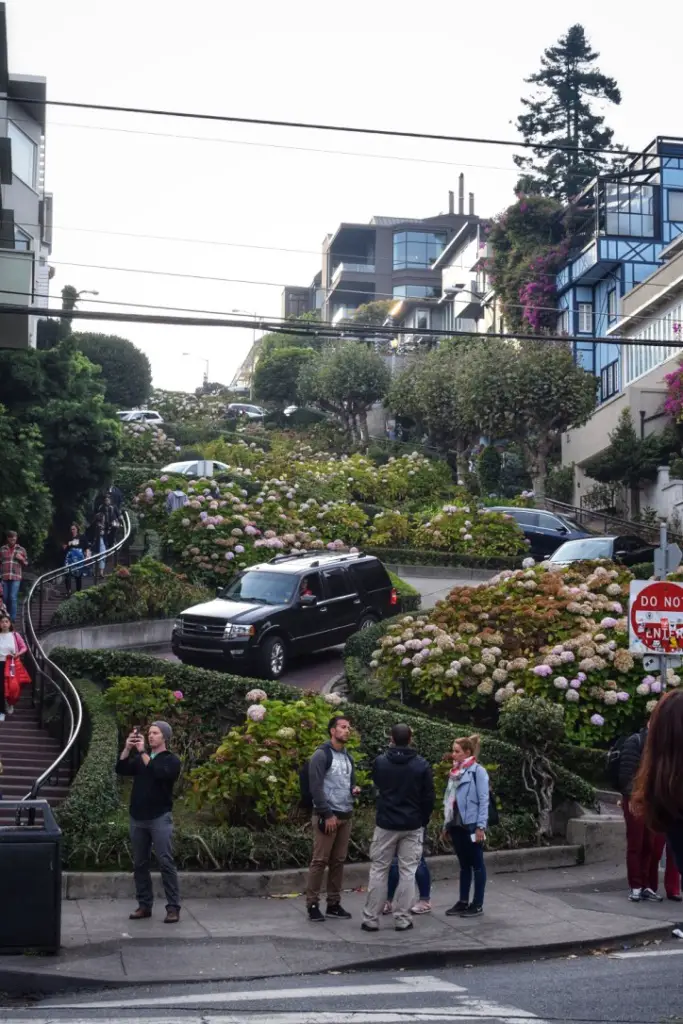 Cars lined up on Lombard Street