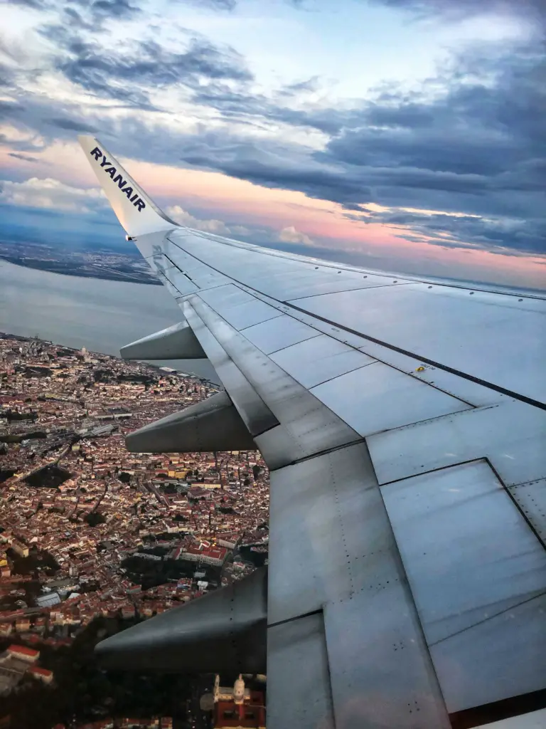 Sunset in Lisbon by plane